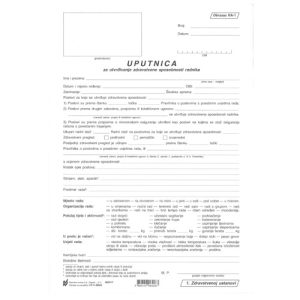 V-398/A UPUTNICA ZA UTVRĐIVANJE ZDRAVSTVENE SPOSOBNOSTI RADNIKA